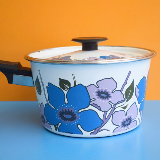 Vintage 1960s Judge Enamel Saucepans - Flower Power - Blue & Purple