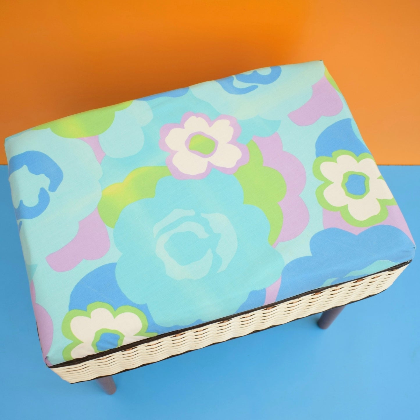 Vintage 1960s Sewing / Hobby Box - Green, Blue & Lilac Fabric