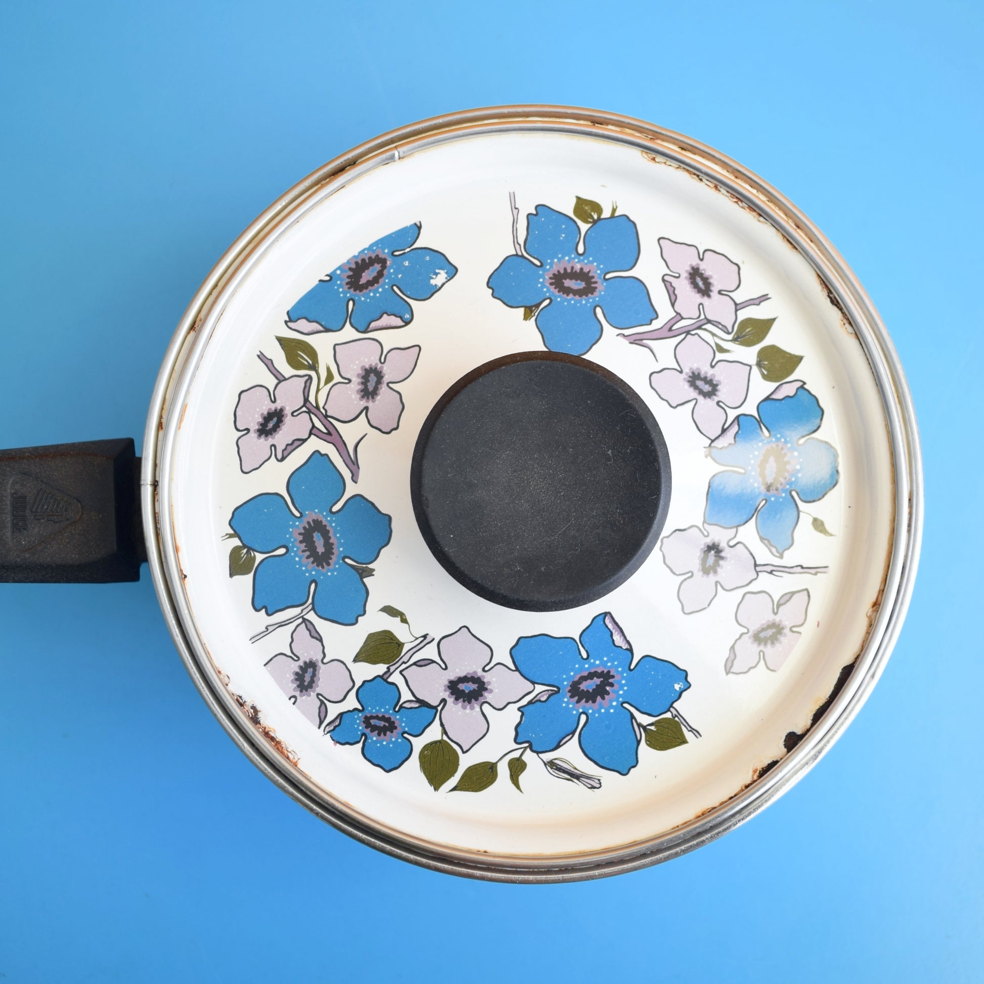 Vintage 1960s Judge Enamel Saucepans - Flower Power - Blue & Purple by Vintage