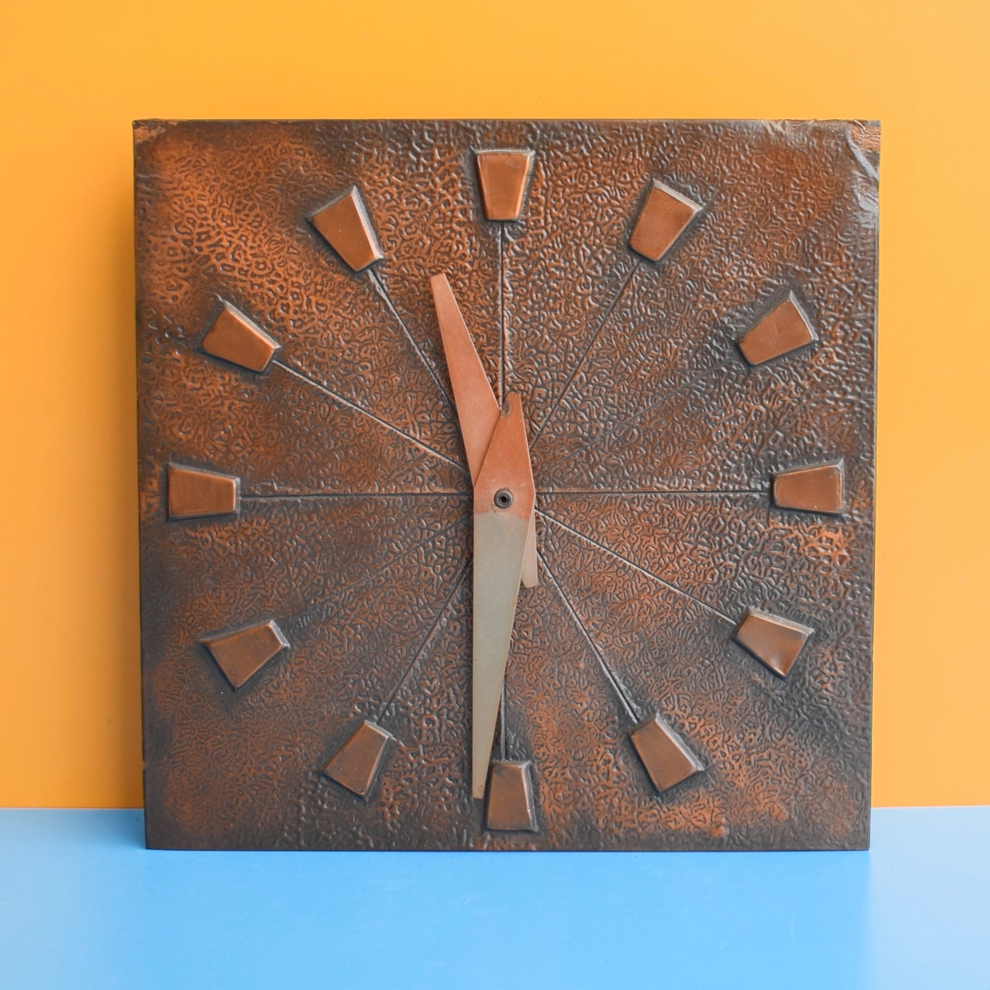 Vintage 1960s Copper Wall Clock - Brutalist Design