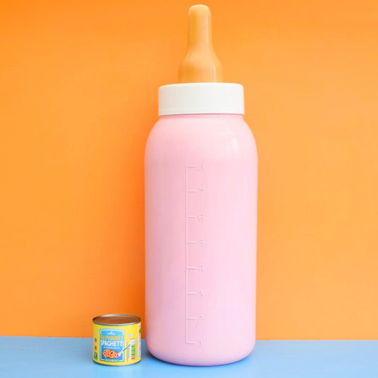 Vintage 1980s Kitsch Oversized Baby Bottle Money Bank - Pink