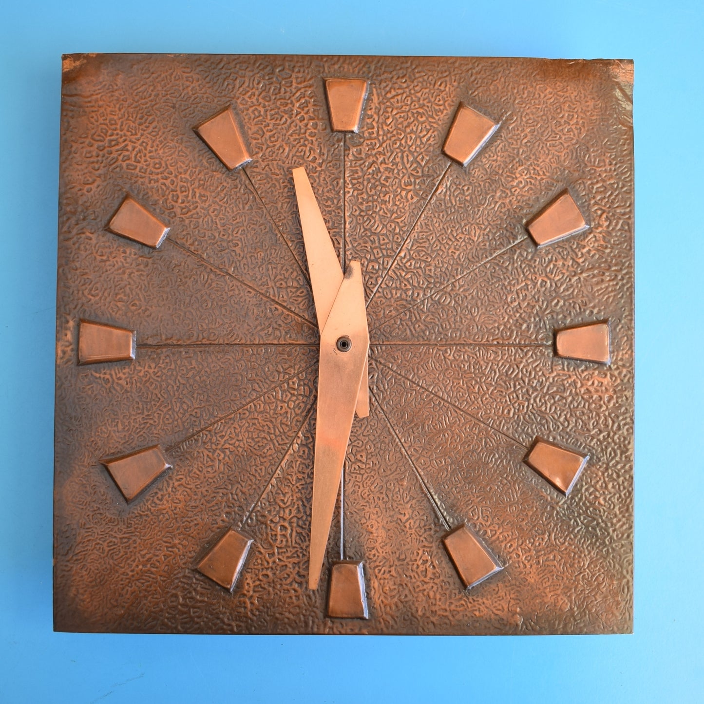 Vintage 1960s Copper Wall Clock - Brutalist Design