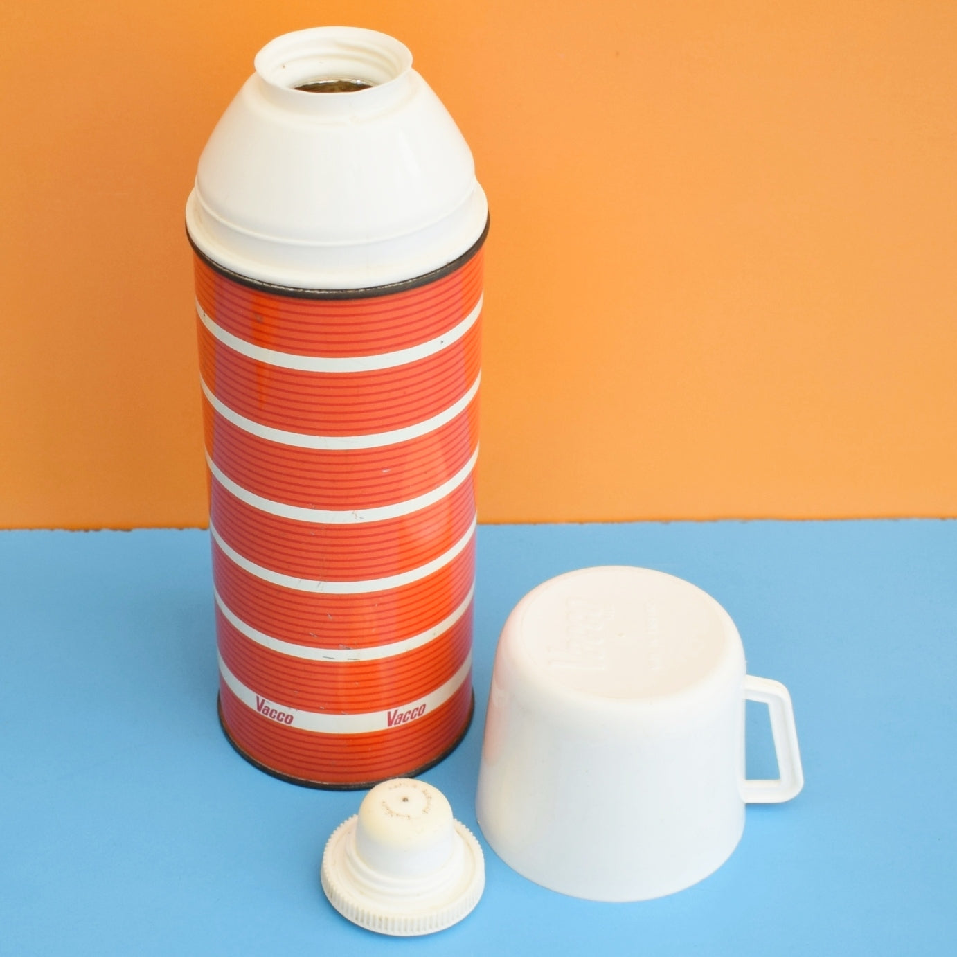 Vintage 1970s Thermos Flask- Orange Striped