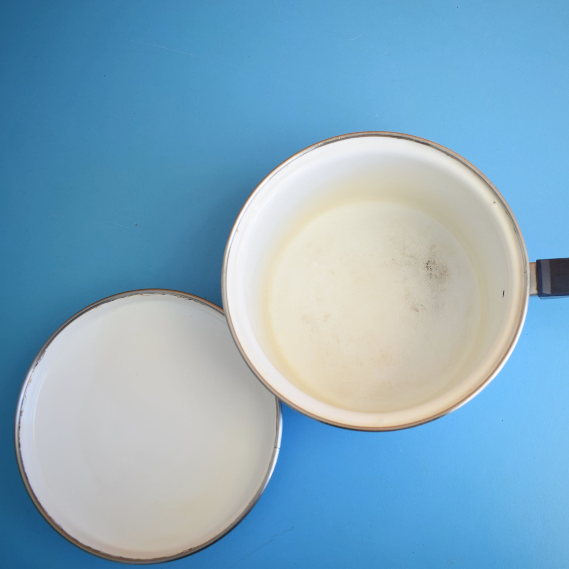 Vintage 1960s Swan Enamel Saucepan - Flower Power - Blue by Vintage