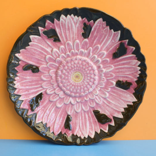 Vintage 1890s Flower plate- Majolica - Lotus Leaf Flower - Pink - Zsolnay by Vintage