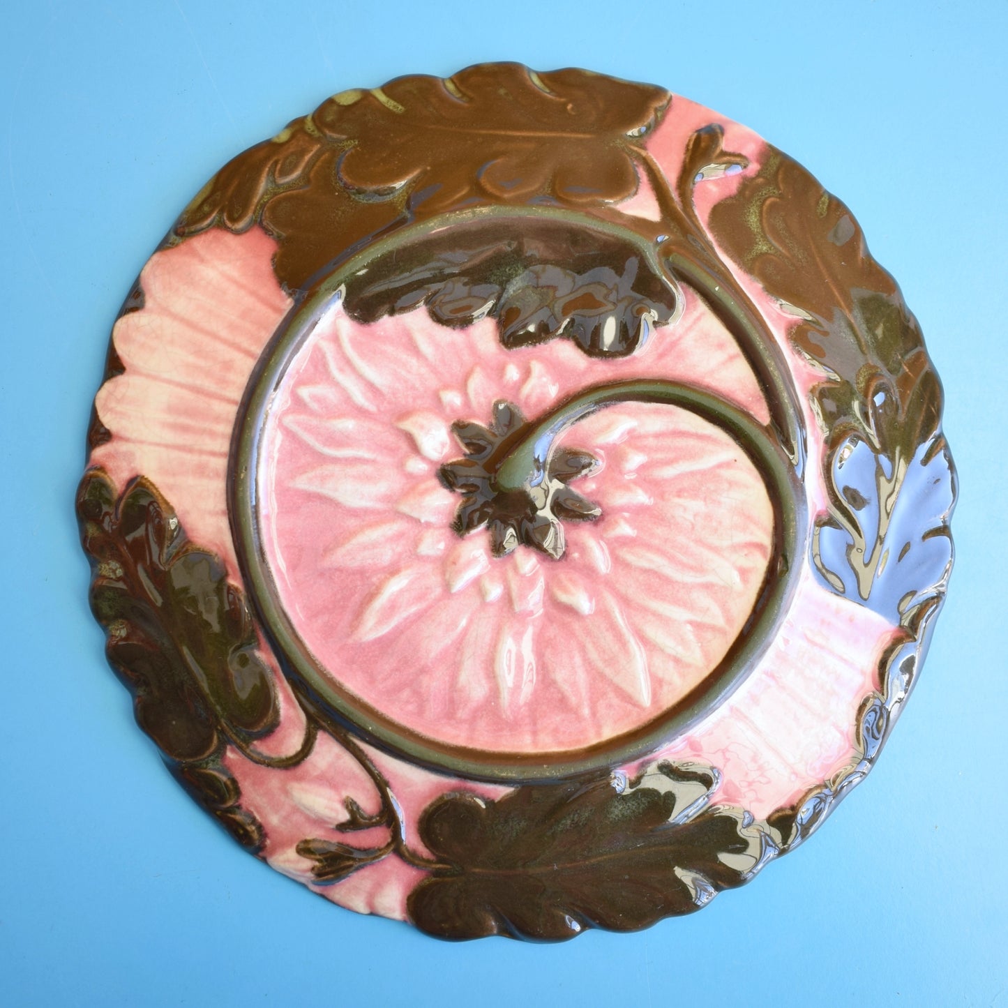 Vintage 1890s Flower plate- Majolica - Lotus Leaf Flower - Pink - Zsolnay by Vintage