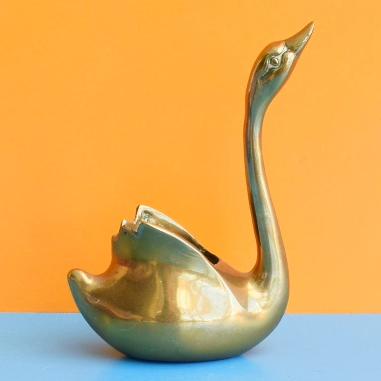 Vintage 1970s Small Brass Metal Swan - Kitsch by Pineapple Retro