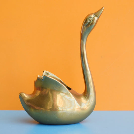 Vintage 1970s Small Brass Metal Swan - Kitsch