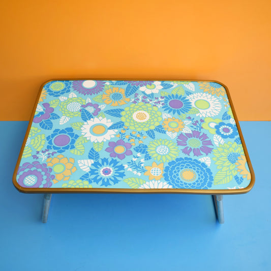 Vintage 1960s Folding Low Table - Flower Power- Blue & Green by Vintage