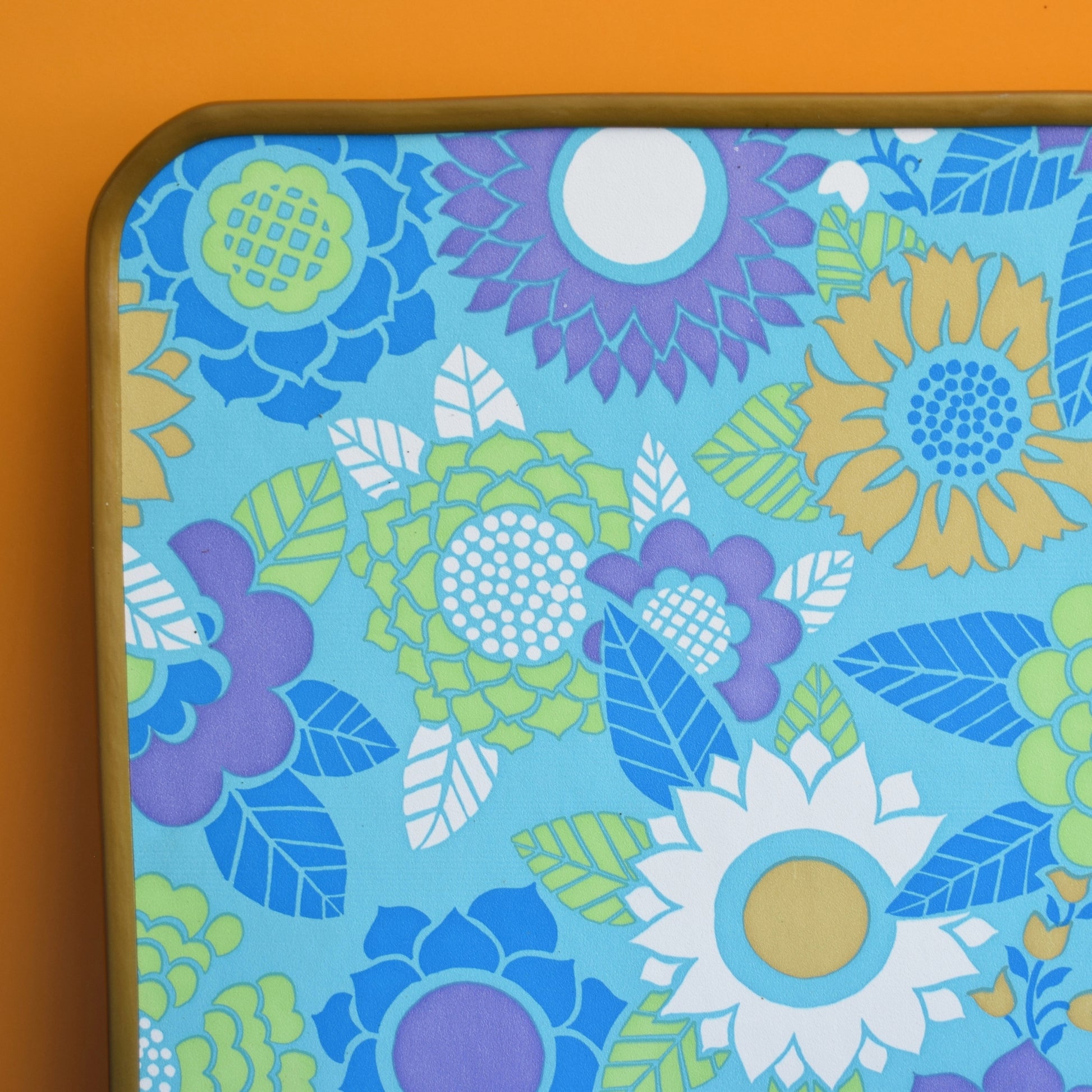 Vintage 1960s Folding Low Table - Flower Power- Blue & Green by Vintage