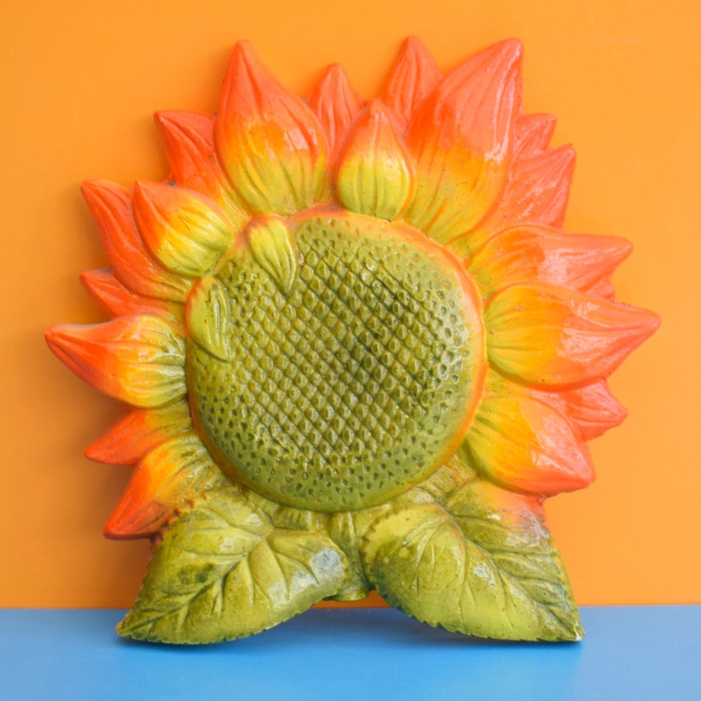 Vintage 1960s Plaster Wall Plaque - Sunflower