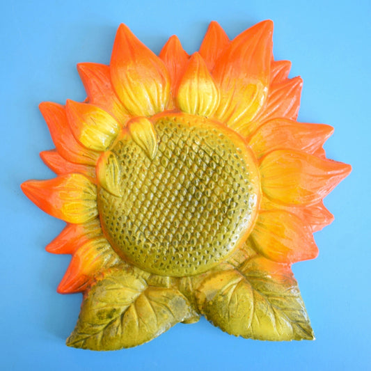 Vintage 1960s Plaster Wall Plaque - Sunflower