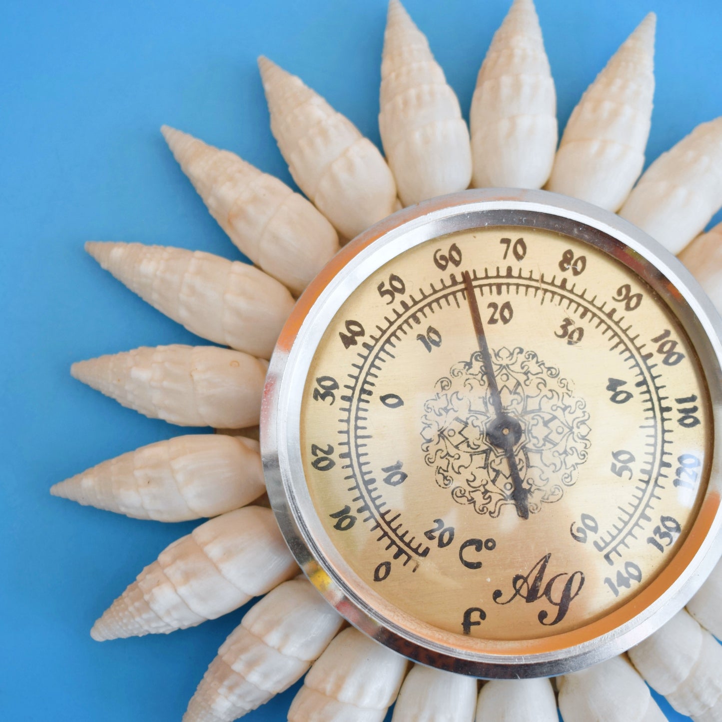 Vintage 1960s Kitsch Shell Sunburst Thermometer by Vintage