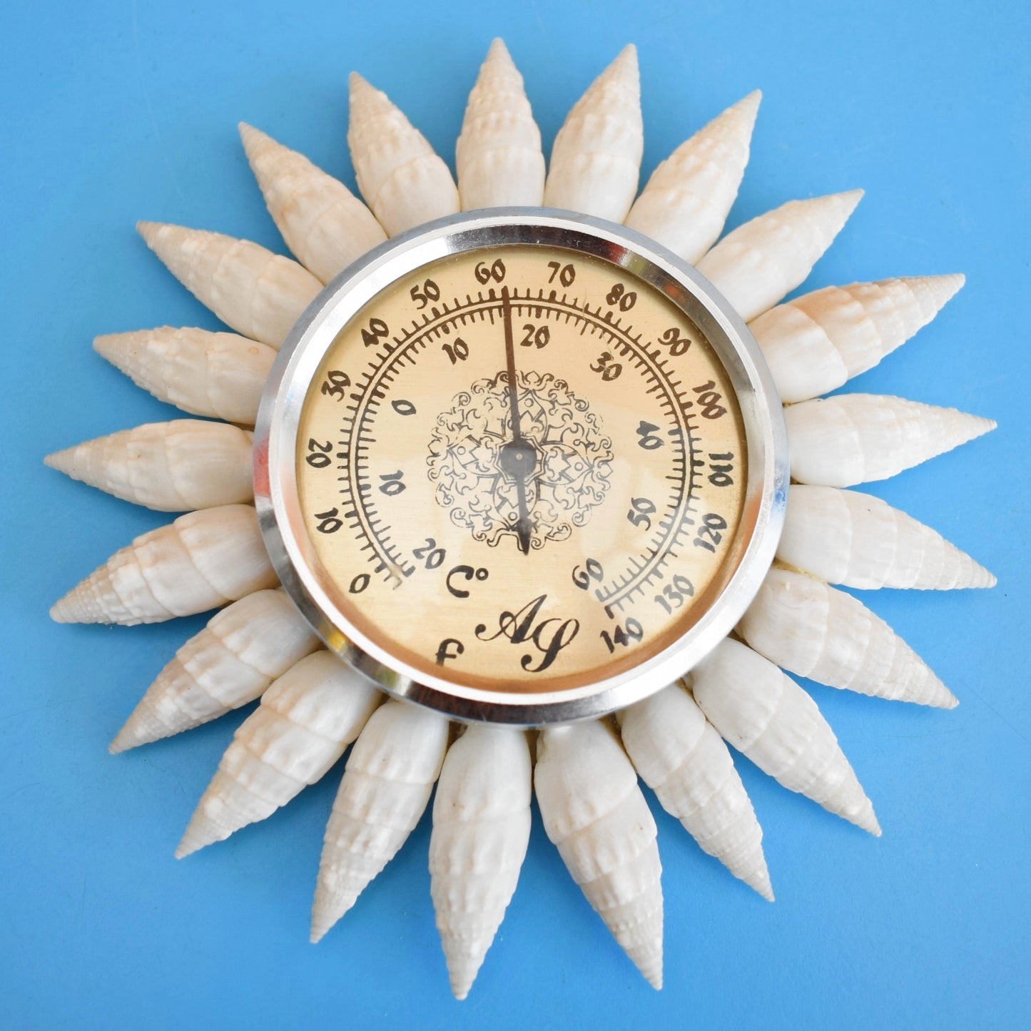 Vintage 1960s Kitsch Shell Sunburst Thermometer by Vintage