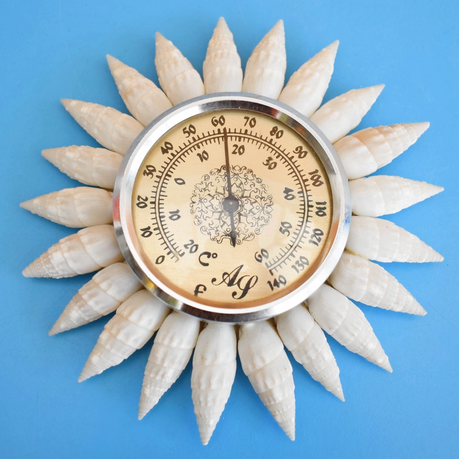 Vintage 1960s Kitsch Shell Sunburst Thermometer by Vintage