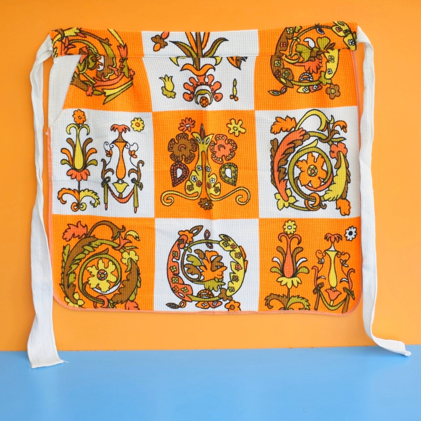 Vintage 1970s Half Apron - Orange Waffle