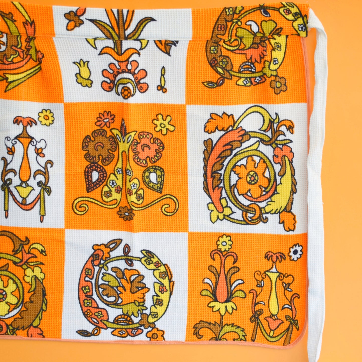 Vintage 1970s Half Apron - Orange Waffle