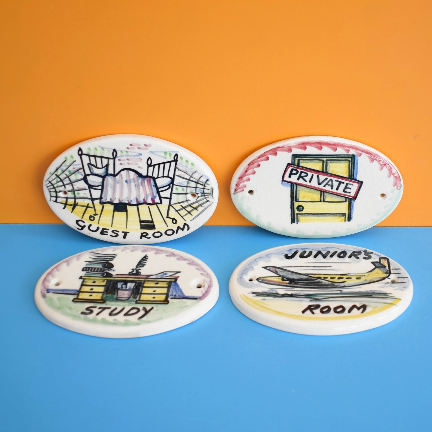 Vintage 1960s Ceramic Door Plaques -  Toni Raymond Style