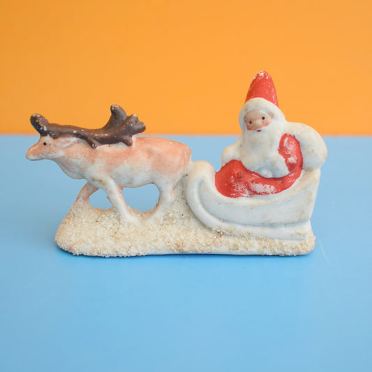 Vintage 1920s Bisque Ceramic Santa & Sleigh Cake Decorations