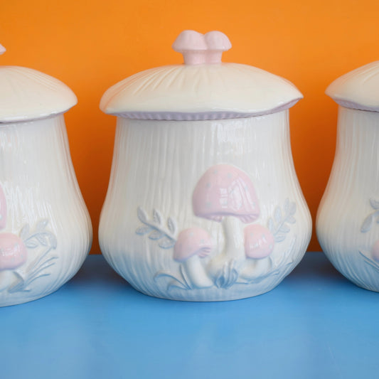 Vintage 1980s Toadstool Canisters - Pale Pink - Arnels x3
