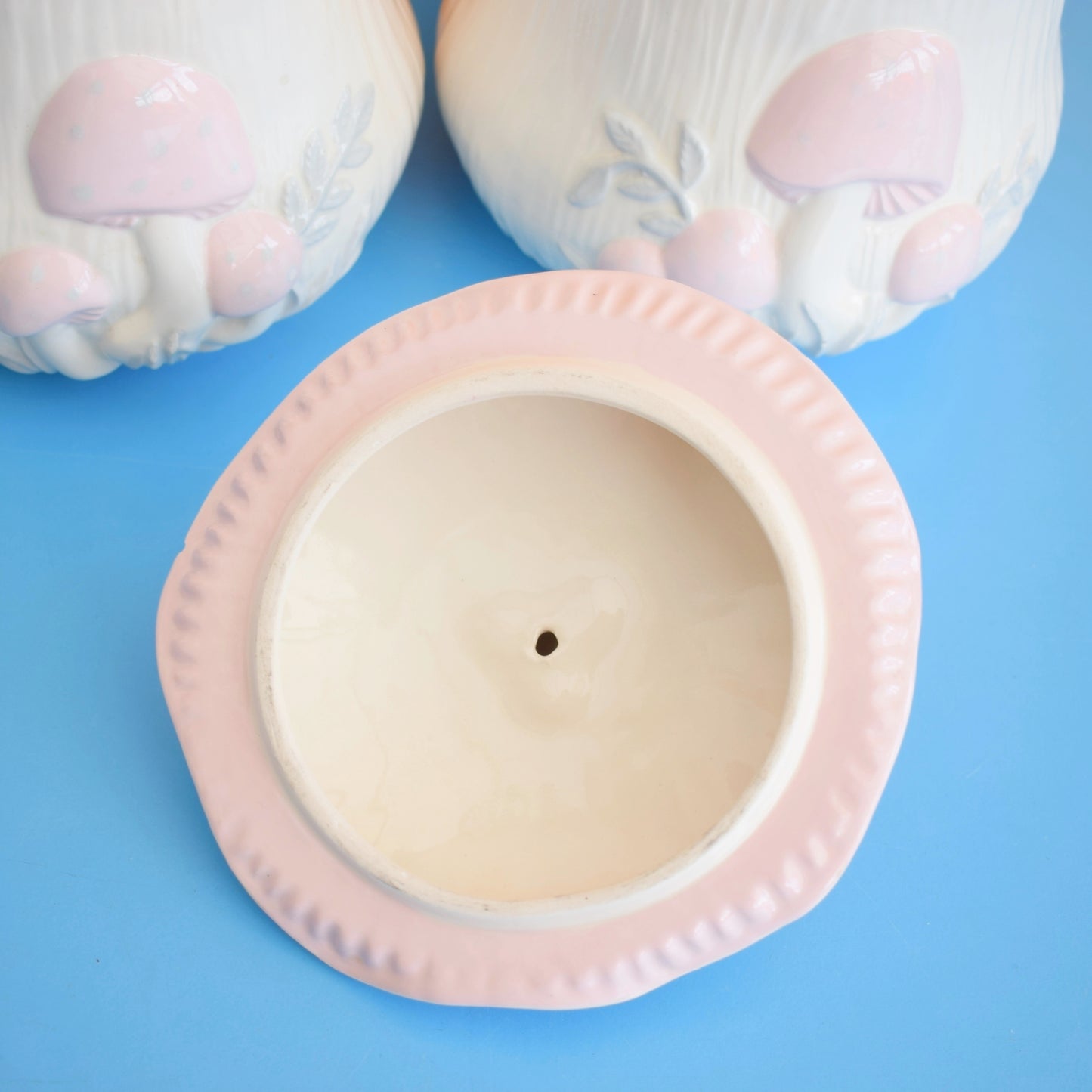 Vintage 1980s Toadstool Canisters - Pale Pink - Arnels x3