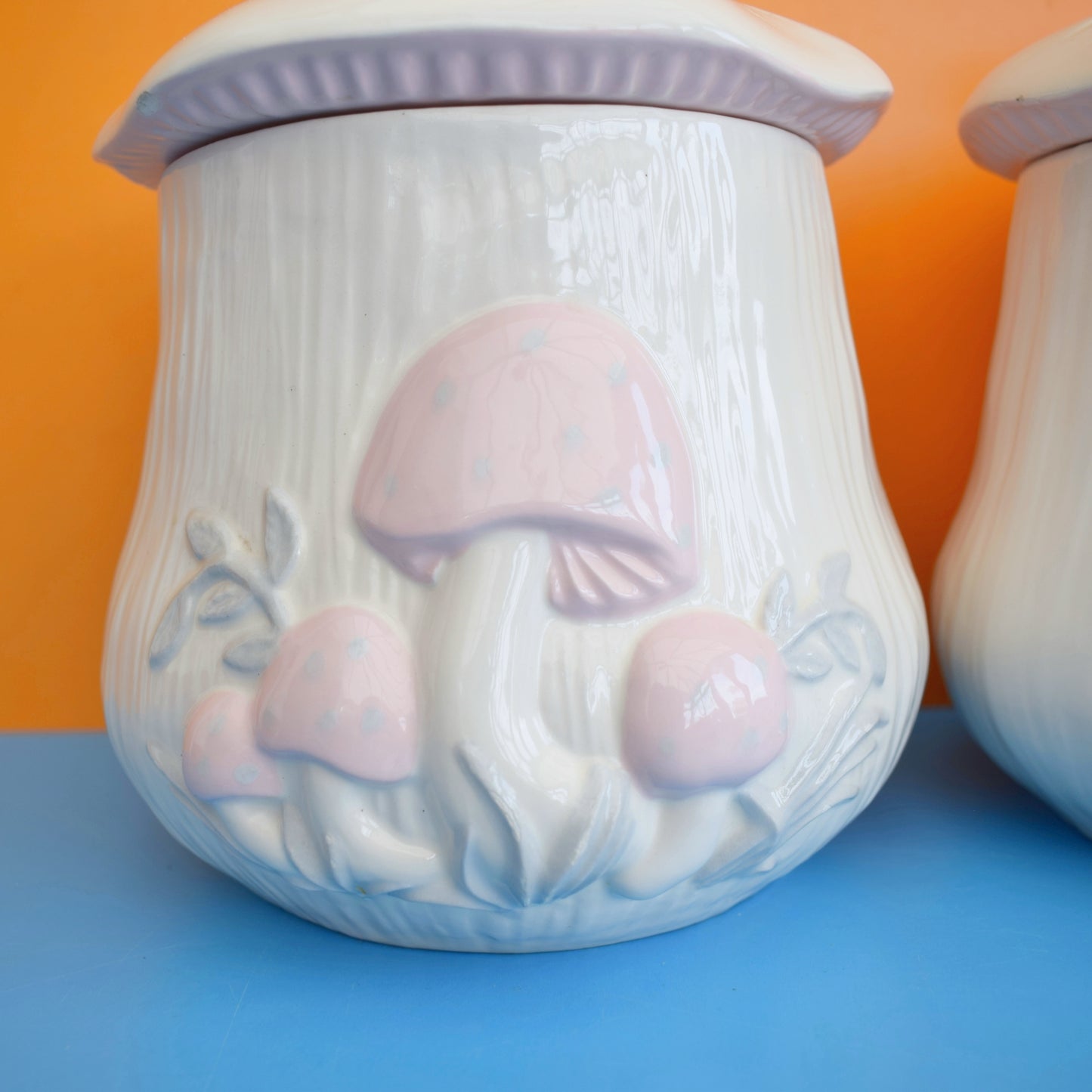 Vintage 1980s Toadstool Canisters - Pale Pink - Arnels x3