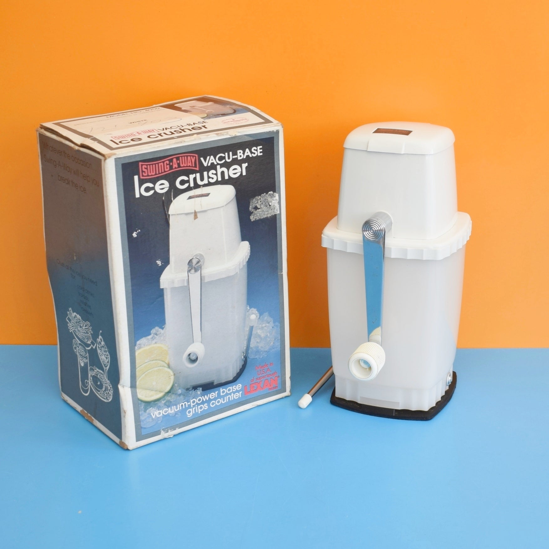 Vintage 1960s Swing-a-Way Ice Crusher - White- Boxed by Pineapple Retro