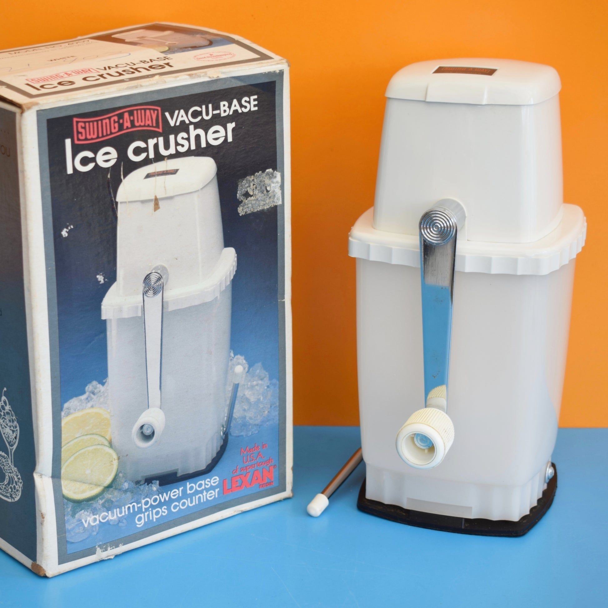 Vintage 1960s Swing-a-Way Ice Crusher - White- Boxed by Pineapple Retro