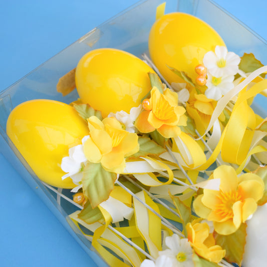 Vintage 1970s Egg Decorations- Yellow / White - Boxed