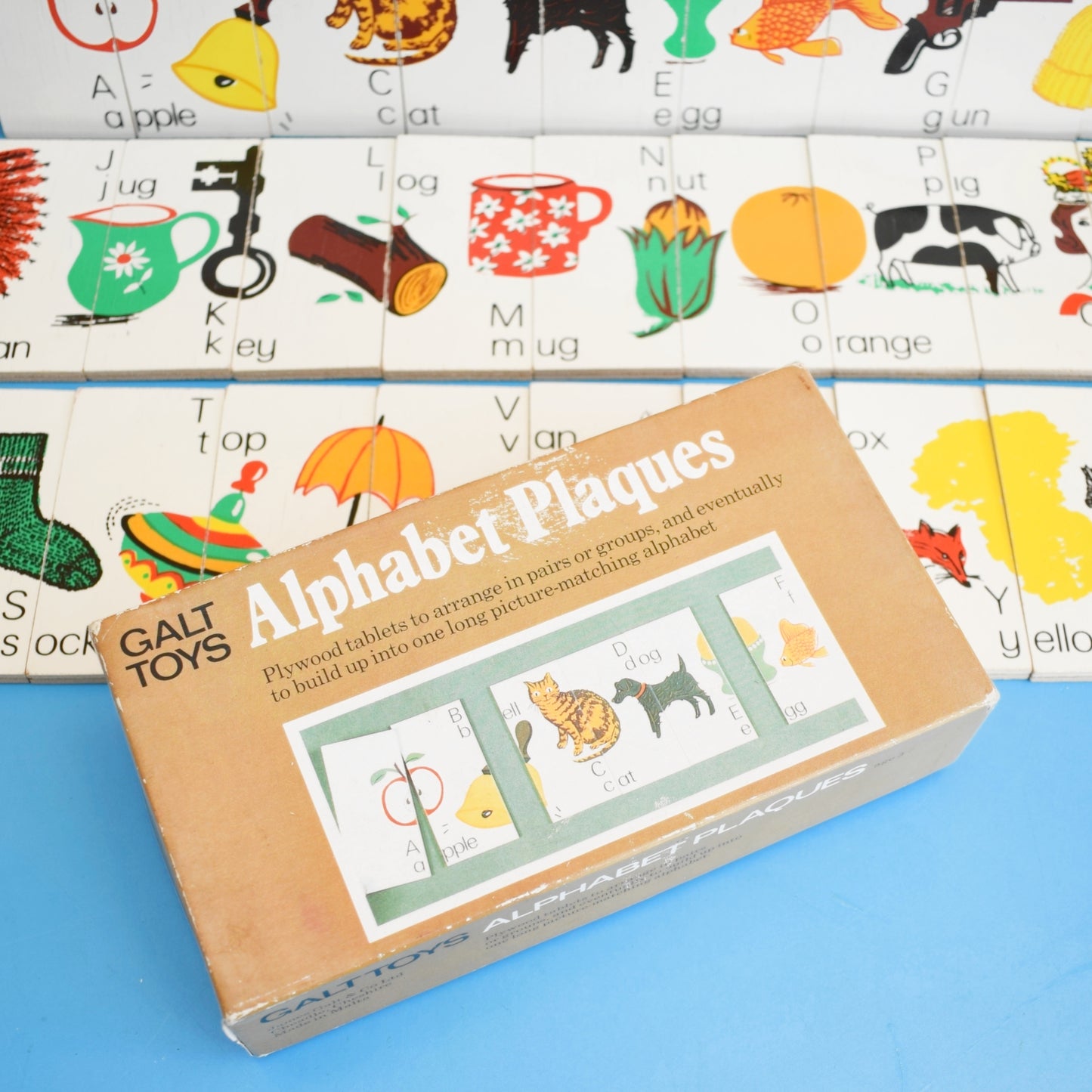 Vintage 1980s Alphabet Plaques - Wooden- by Galt (Boxed) .