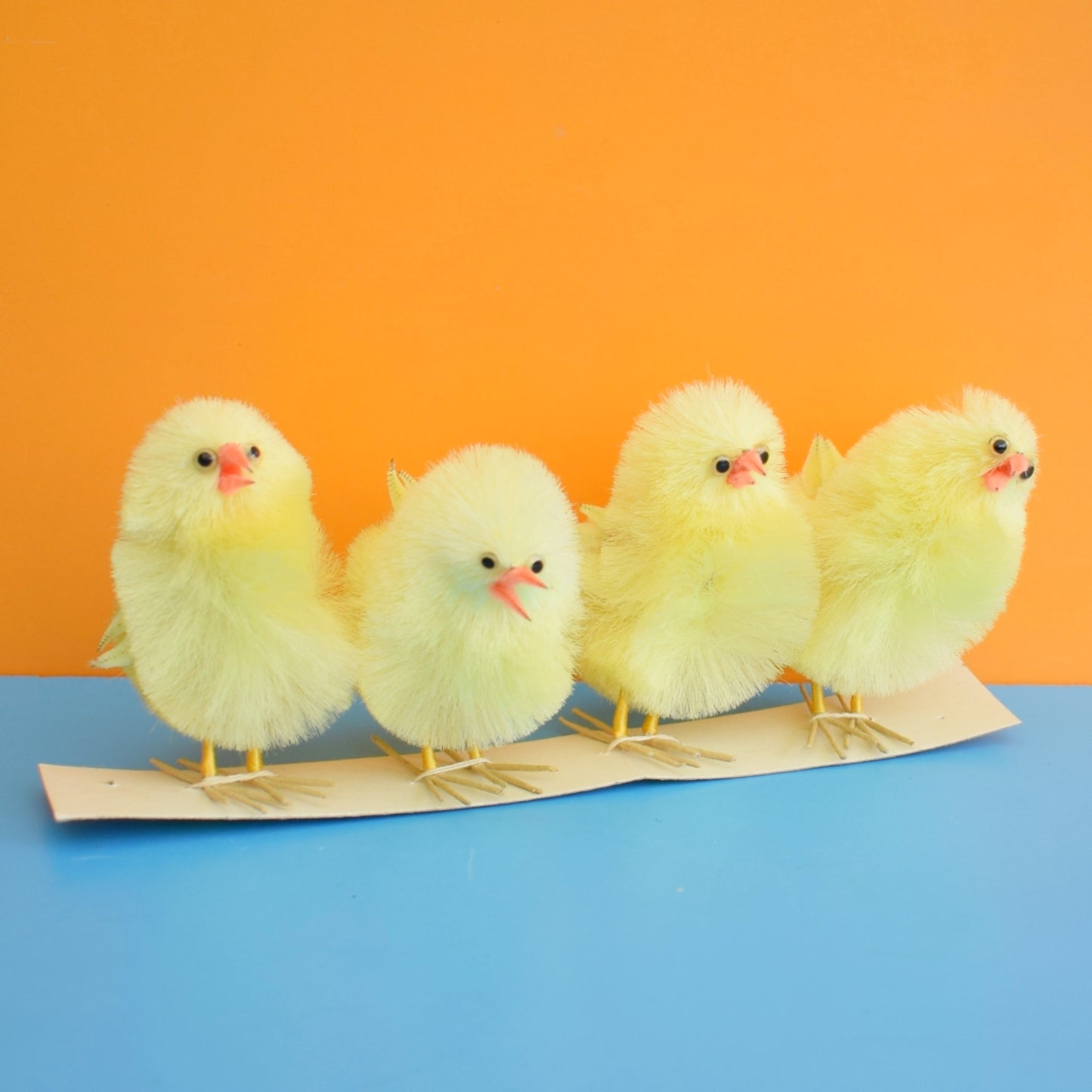 Vintage 1970s Chenille Pipe Cleaner Chicks- Yellow x4