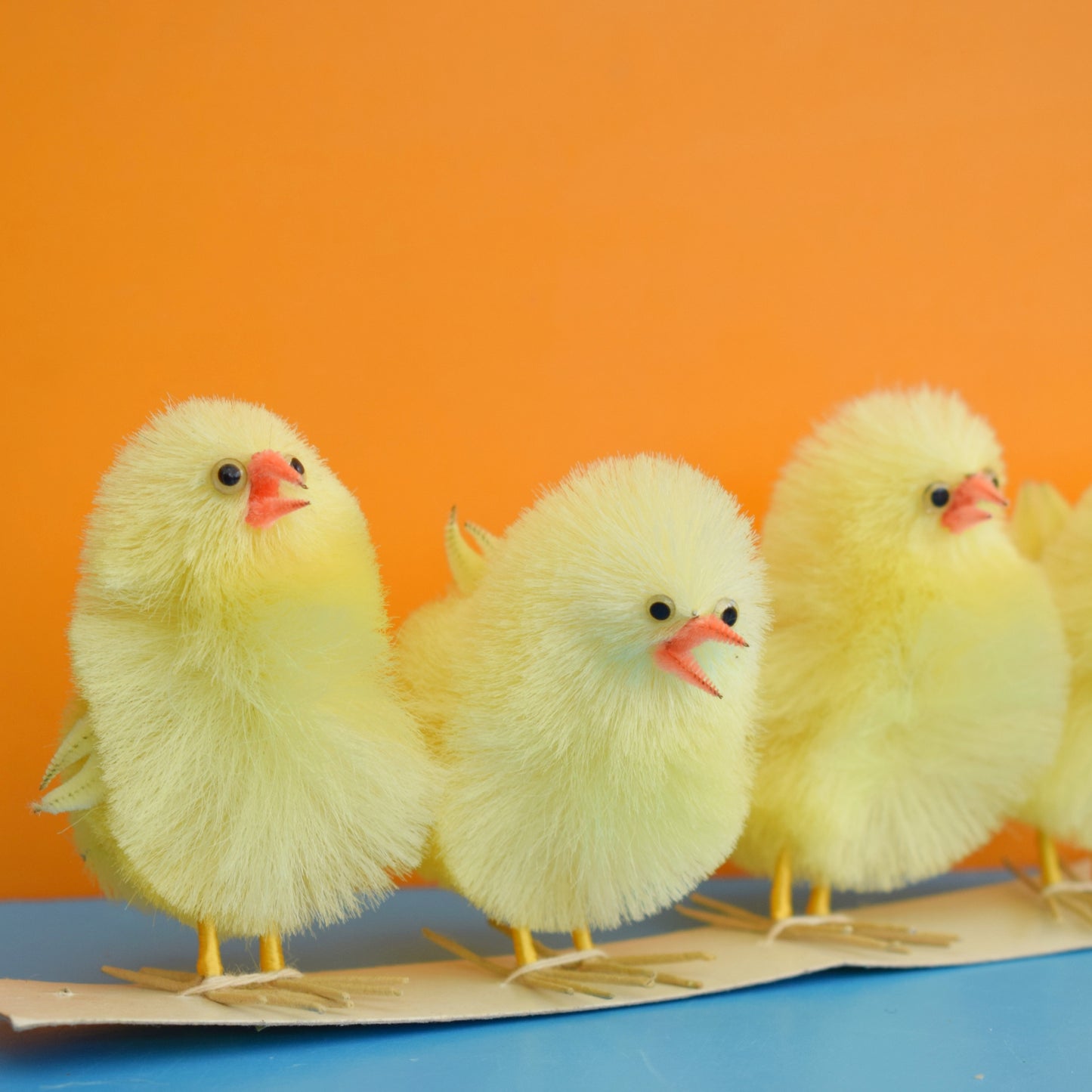 Vintage 1970s Chenille Pipe Cleaner Chicks- Yellow x4
