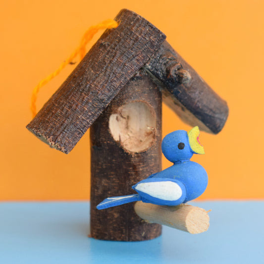 Vintage 1970s Wooden Bluebird Hanging Decoration