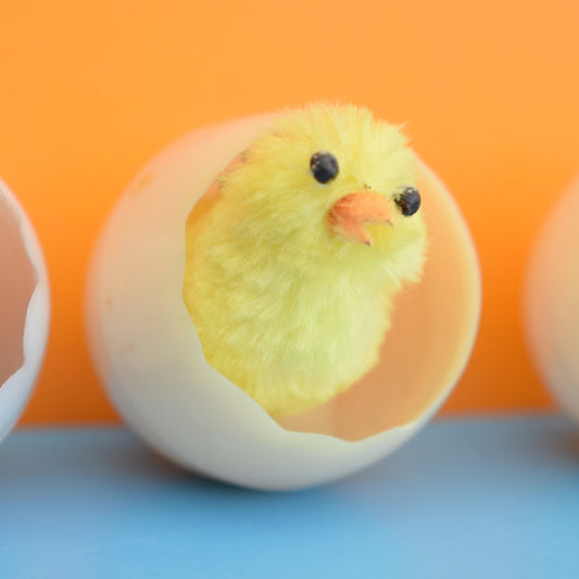 Vintage 1970s Chenille Chicks In Egg- Wobbler