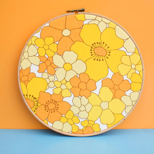 Vintage Large Fabric Wall Art Circle - Flower Power - Yellow