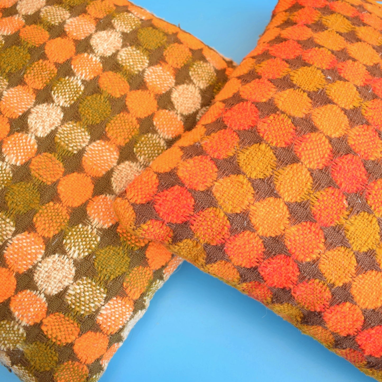 Vintage 1960s Textured Cushions - Orange & Olive by Vintage