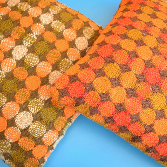 Vintage 1960s Textured Cushions - Orange & Olive