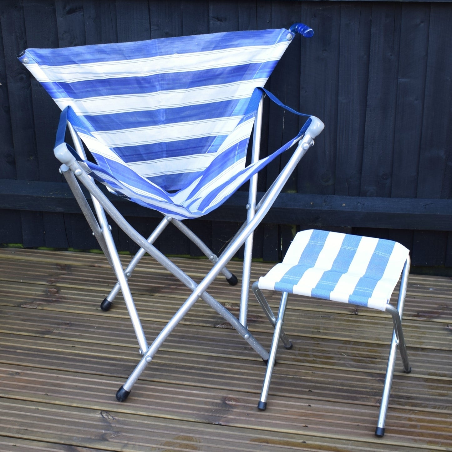 Vintage 1970s Gadabout Chair / Walking Stick - & Stool - Blue