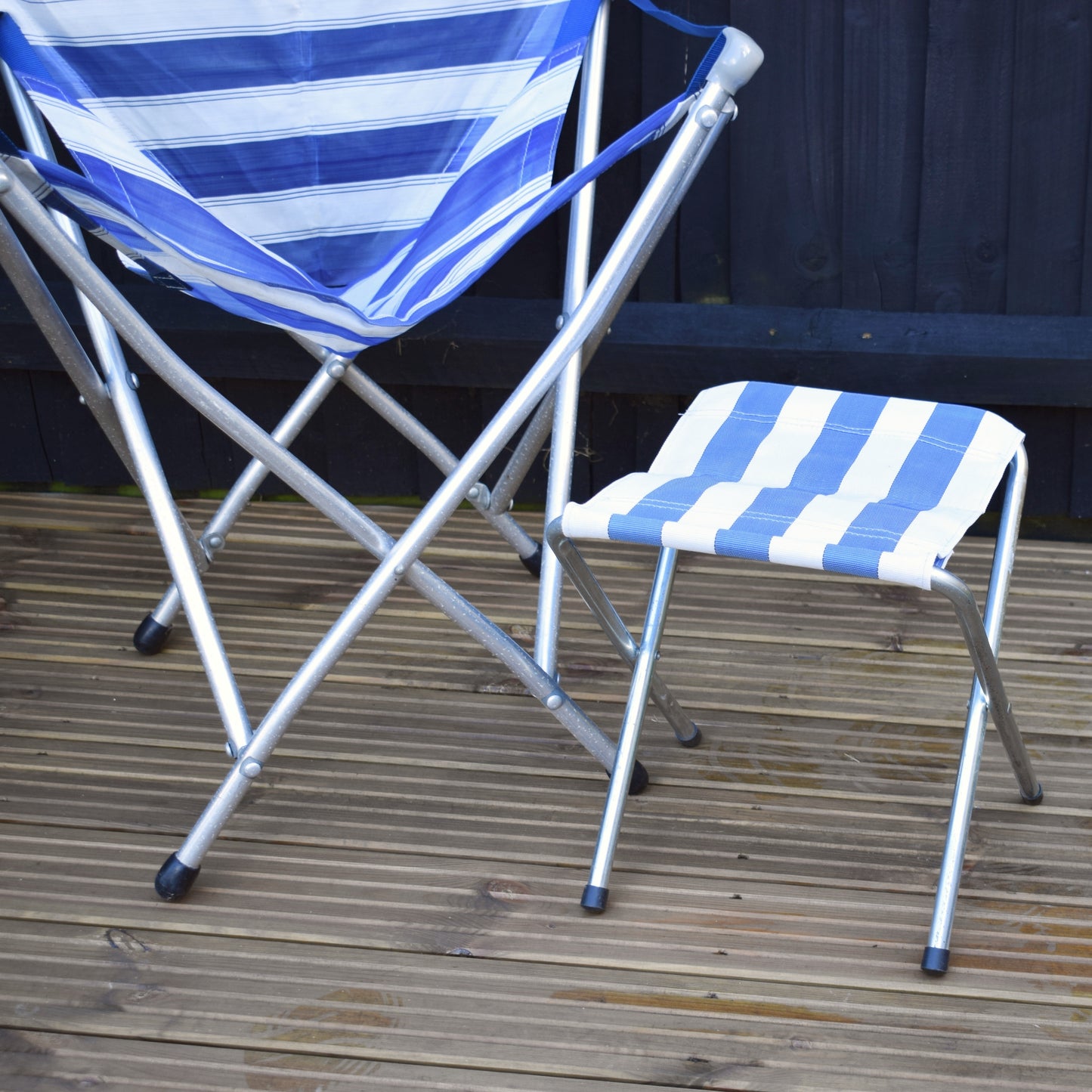 Vintage 1970s Gadabout Chair / Walking Stick - & Stool - Blue