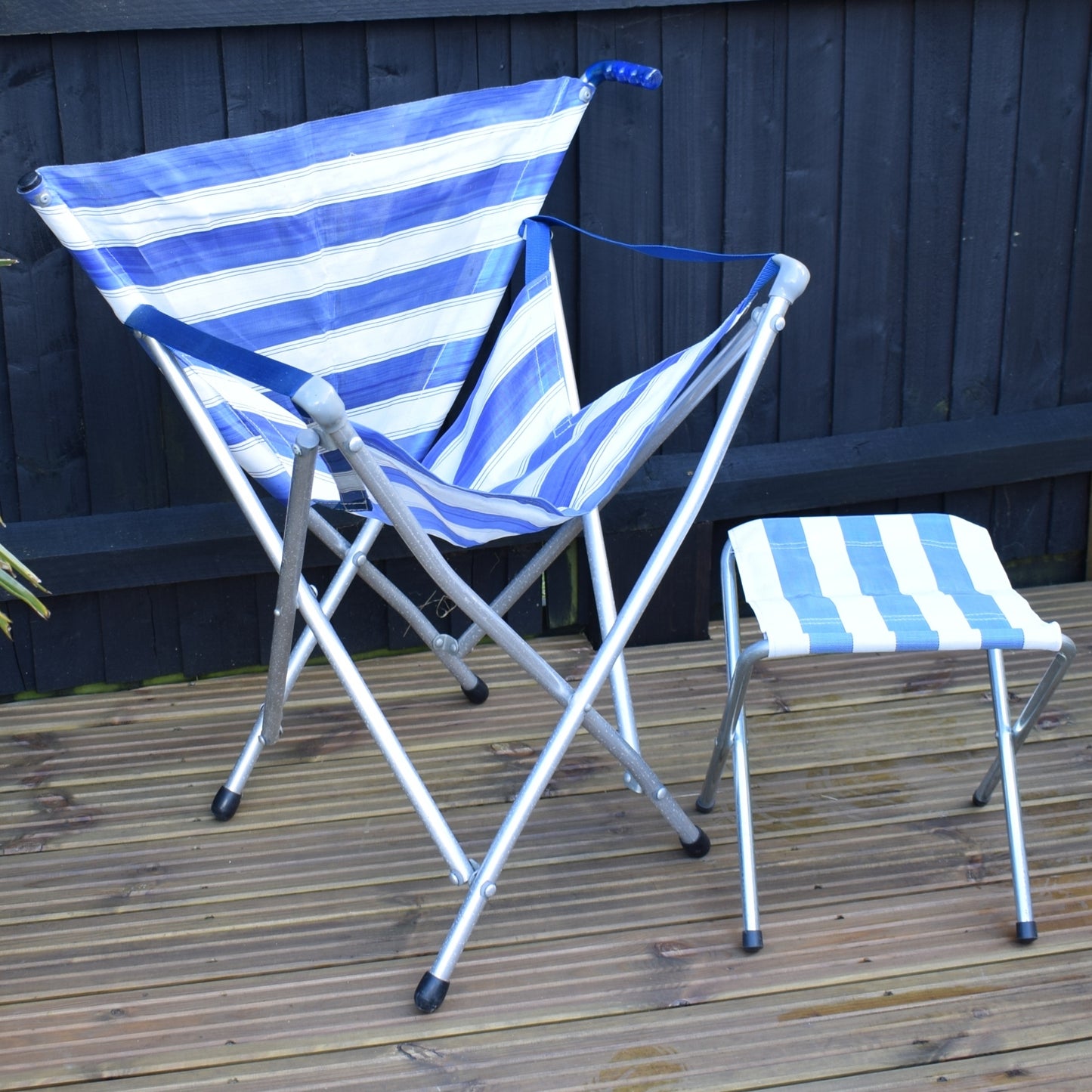 Vintage 1970s Gadabout Chair / Walking Stick - & Stool - Blue