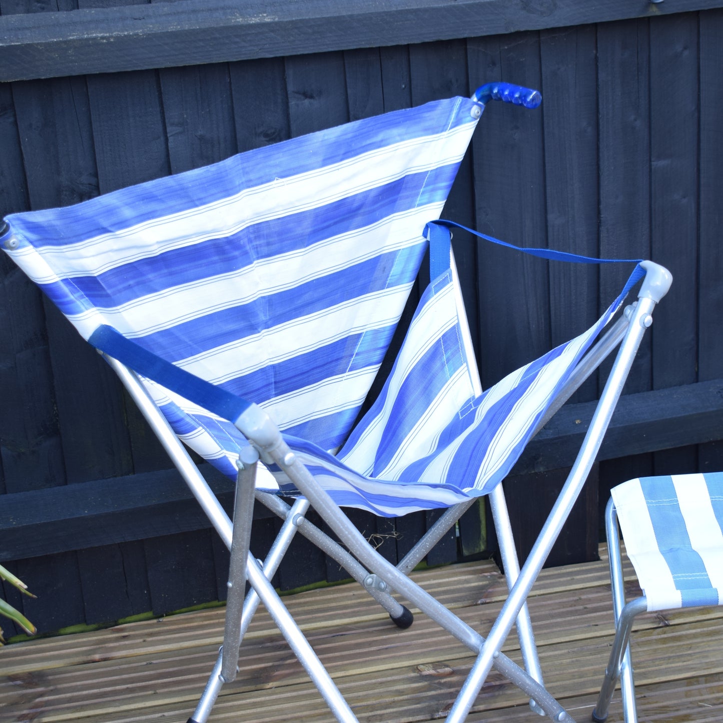 Vintage 1970s Gadabout Chair / Walking Stick - & Stool - Blue