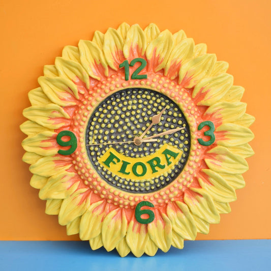 Vintage 1990s Flora Sunflower Wall Clock - Flower Power - Battery