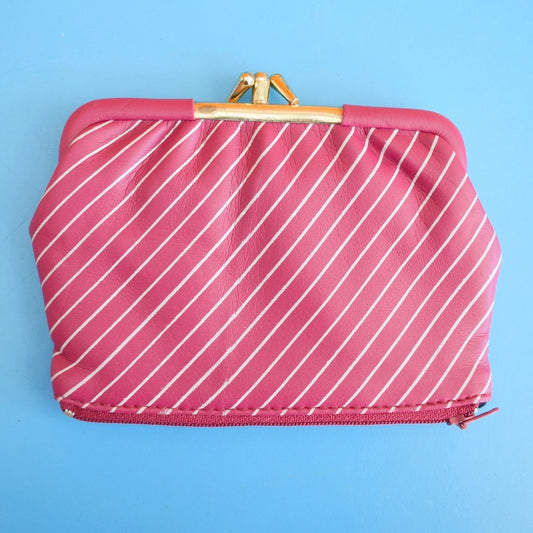 Vintage 1980s Purse - Vinyl - Pink & White Striped