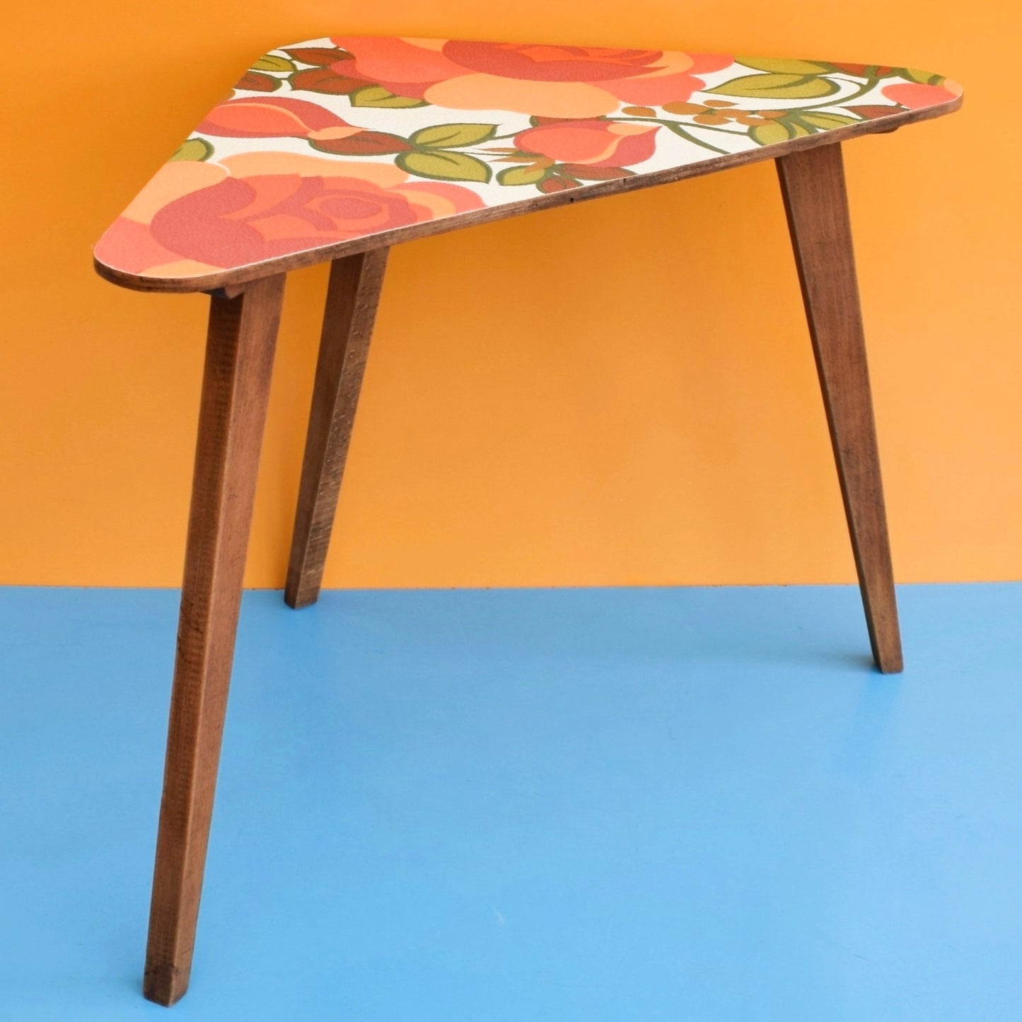 Vintage 1960s Handy Triangular Coffee / Side Table - Orange & Teak