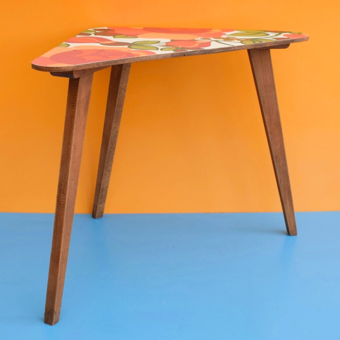 Vintage 1960s Handy Triangular Coffee / Side Table - Orange & Teak