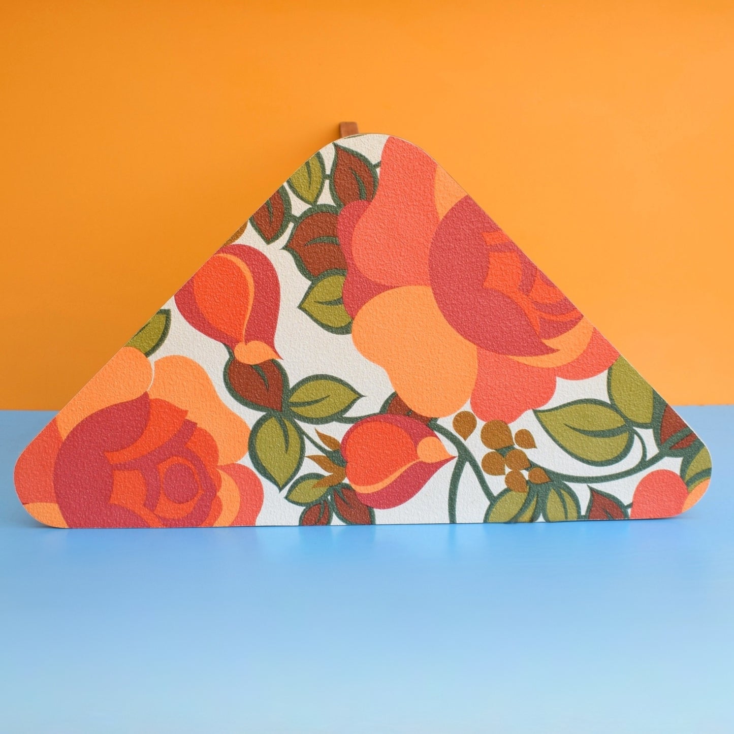 Vintage 1960s Handy Triangular Coffee / Side Table - Orange & Teak