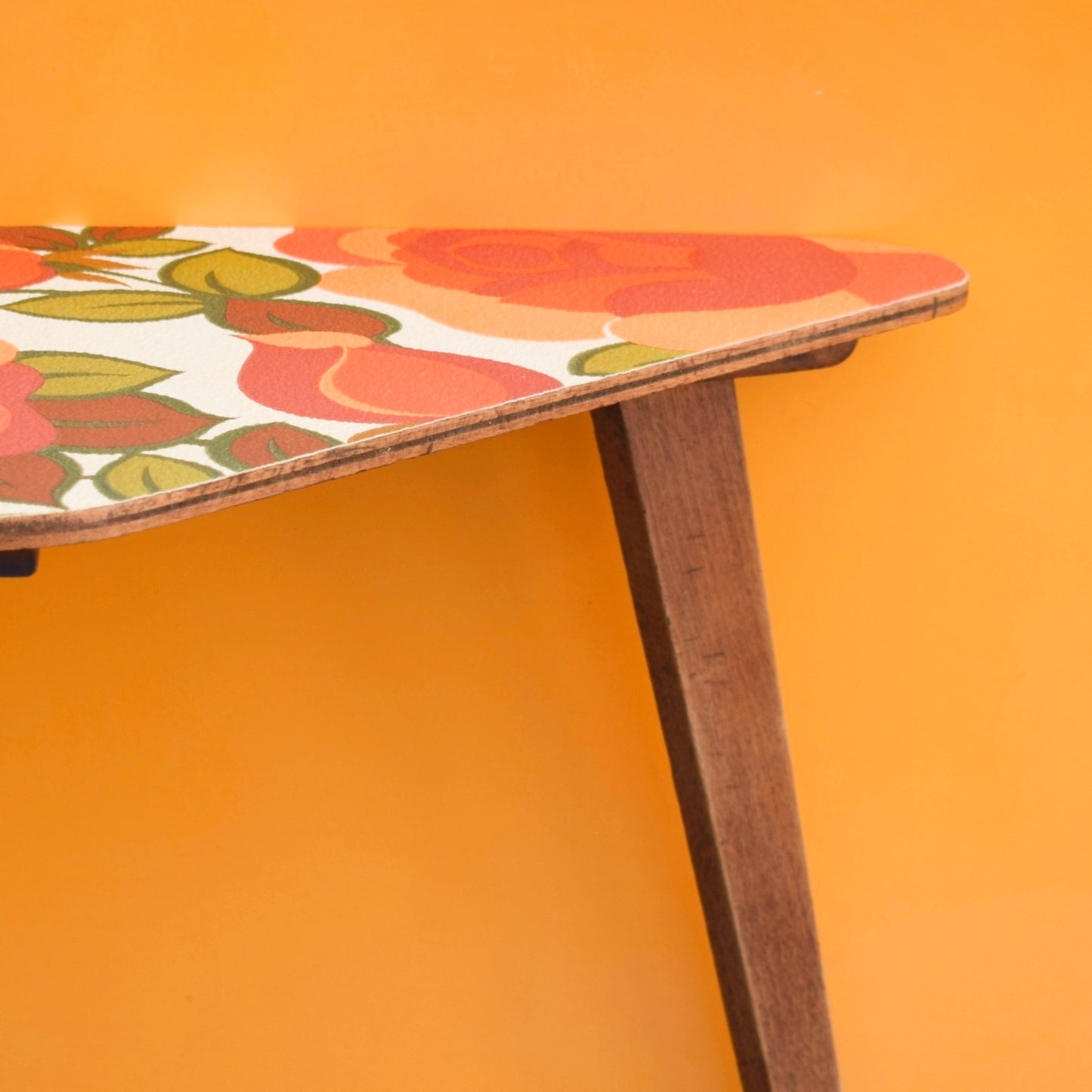 Vintage 1960s Handy Triangular Coffee / Side Table - Orange & Teak