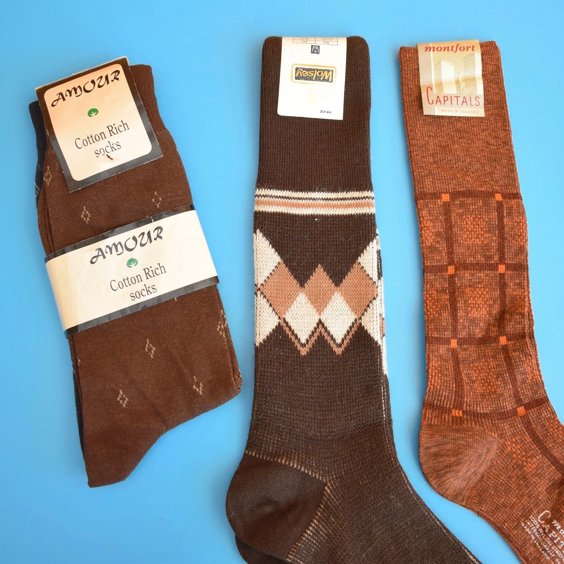Vintage 1970s Socks - Montfort / Wolsey / Amour - Classic Patterns by Vintage