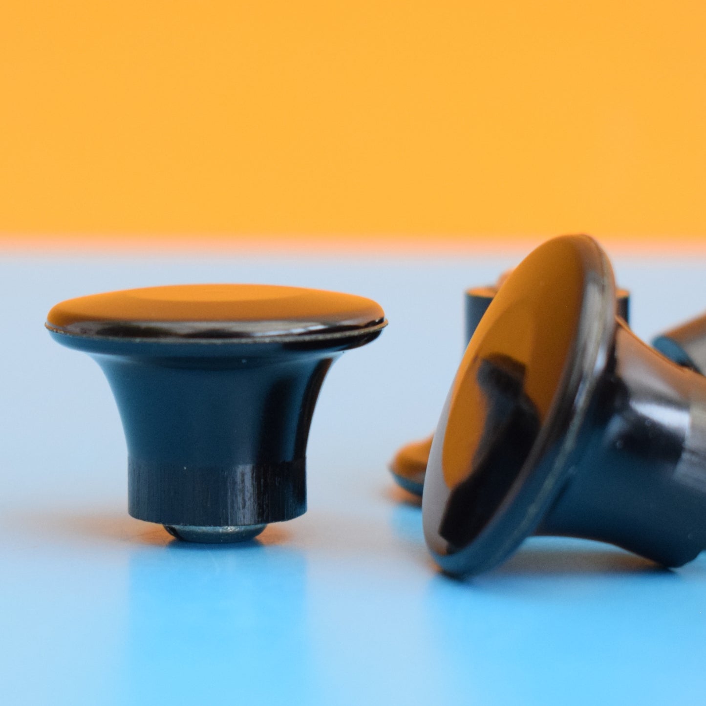 Vintage 1960s Round Plastic Handles - x6 - Black - Unused