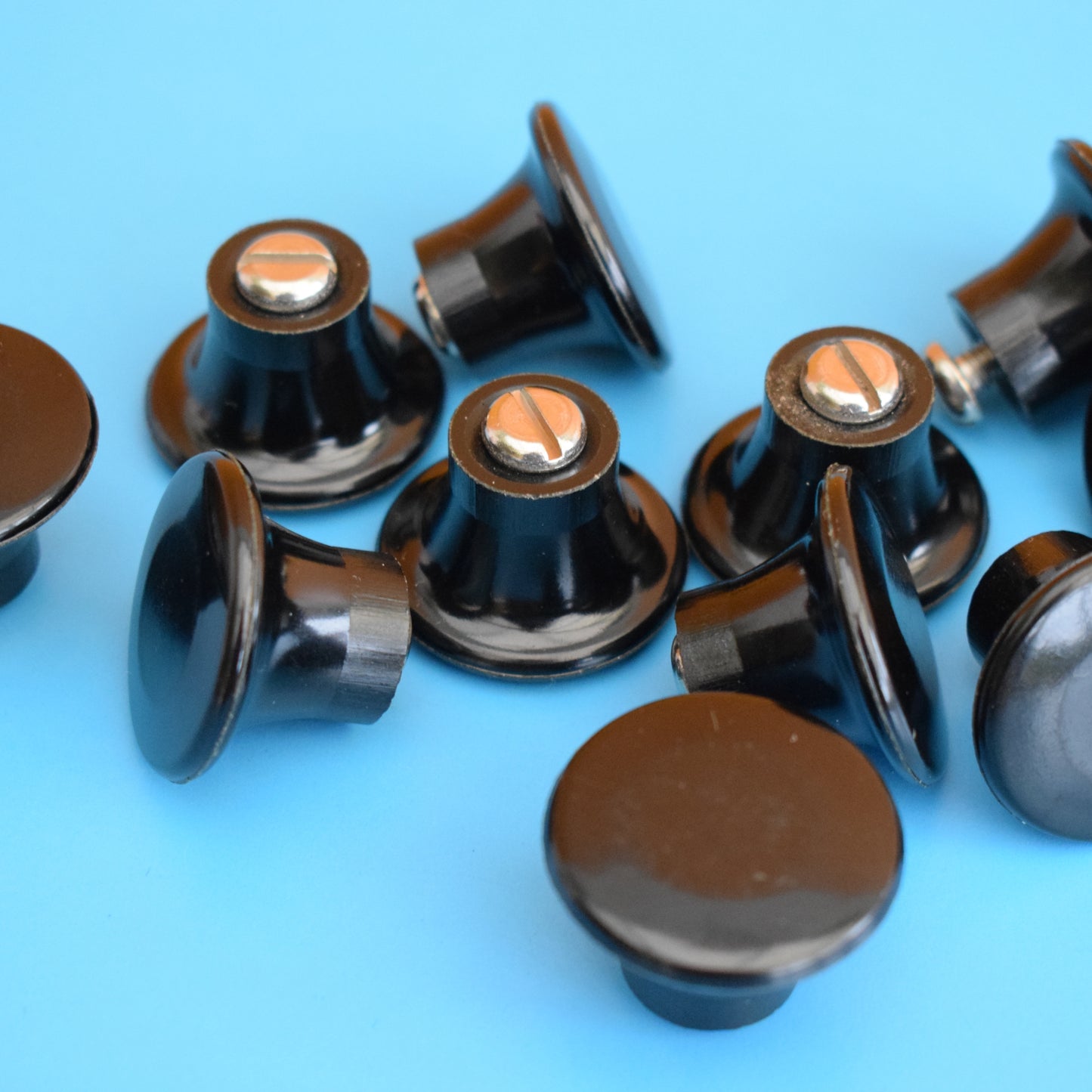 Vintage 1960s Round Plastic Handles - x6 - Black - Unused